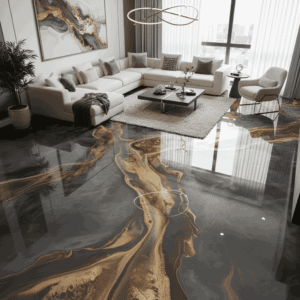 Living room with smooth epoxy flooring