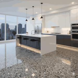 Kitchen interior with epoxy resin flooring