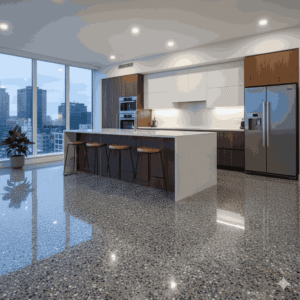 Kitchen interior with epoxy resin flooring