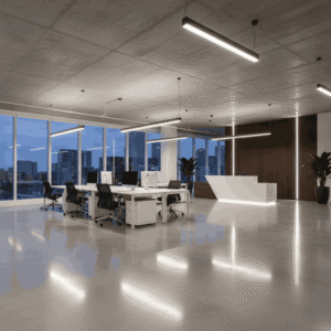 Office interior with Brown epoxy flooring
